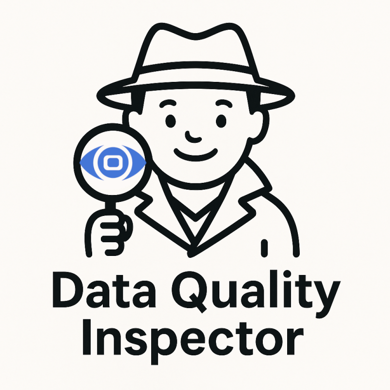 Data Quality Inspector detective illustration with a magnifying glass and data-quality symbols
