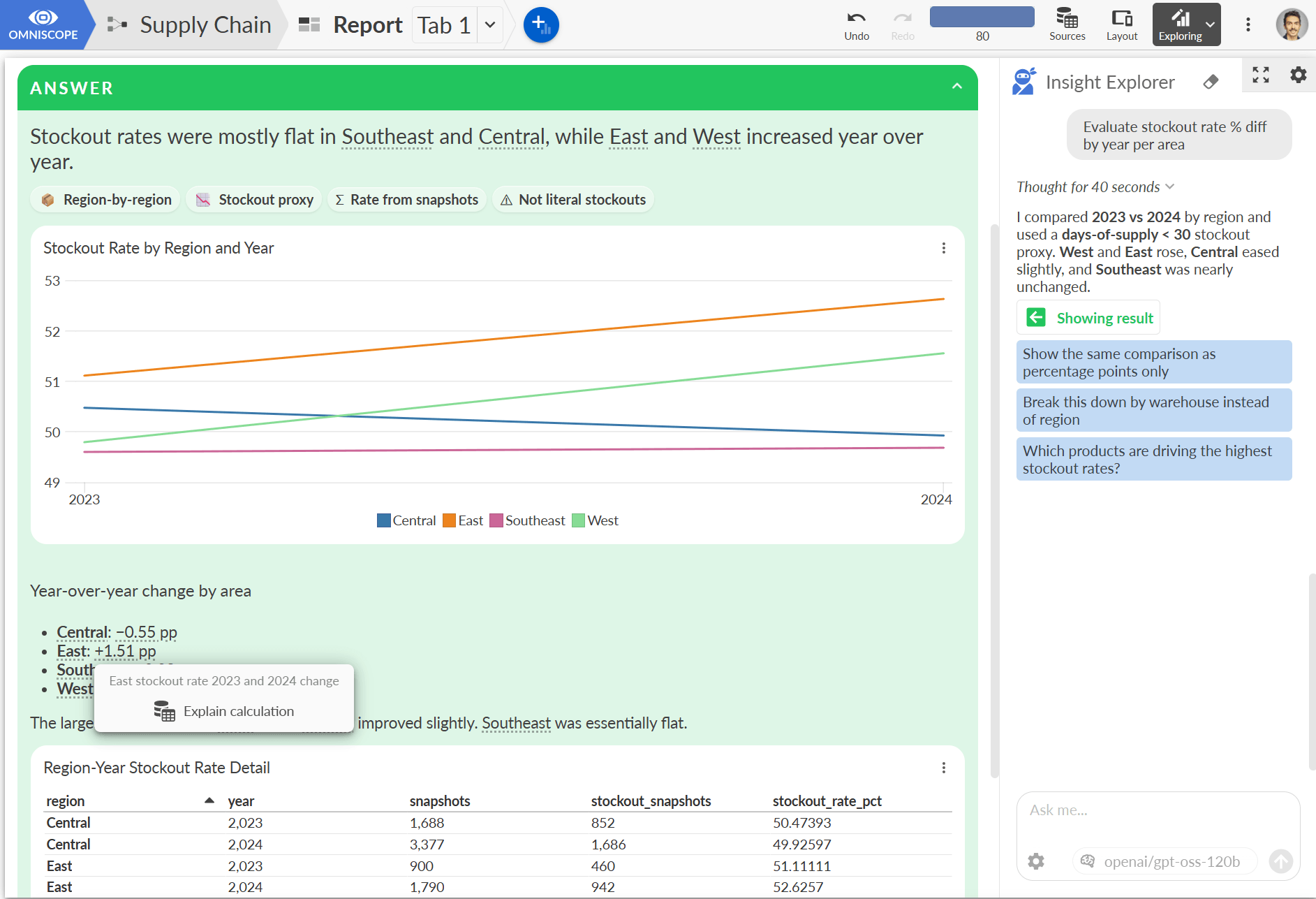 Insight Explorer highlighting calculations that can be opened and verified